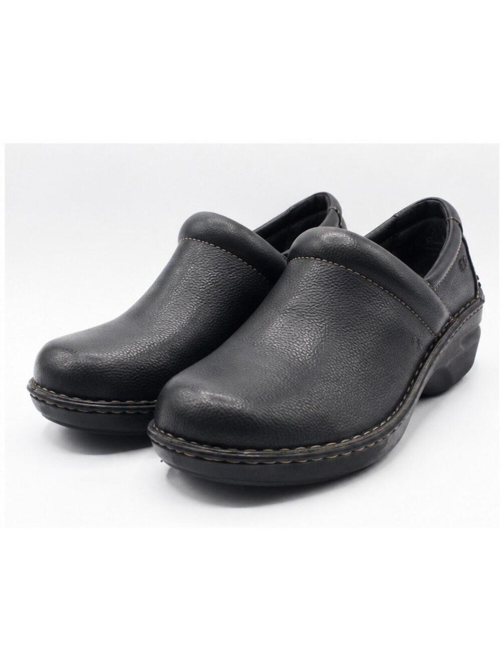 b.o.c. Peggy Black Leather Nursing Clogs Slip Resistant Shoes Women’s 7M